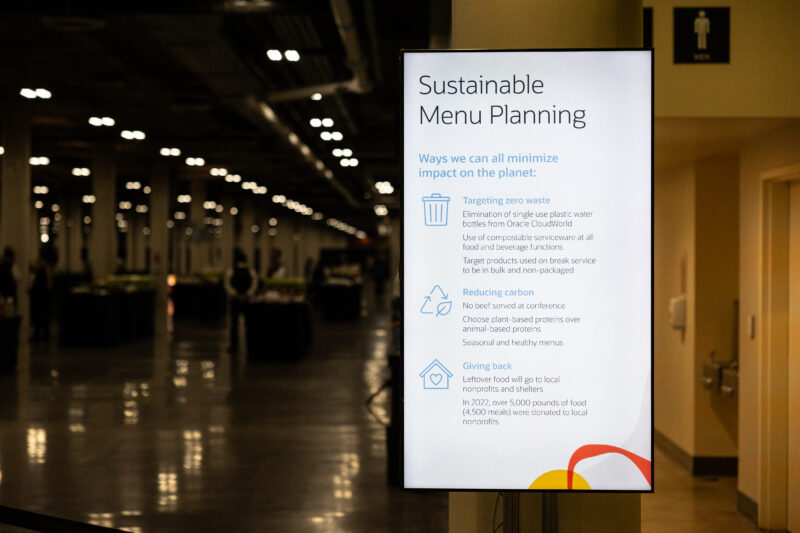 Oracle CloudWorld 2023 Sustainable Menu Signage