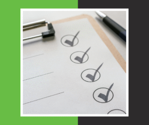 Green and black background with a photo of a checklist