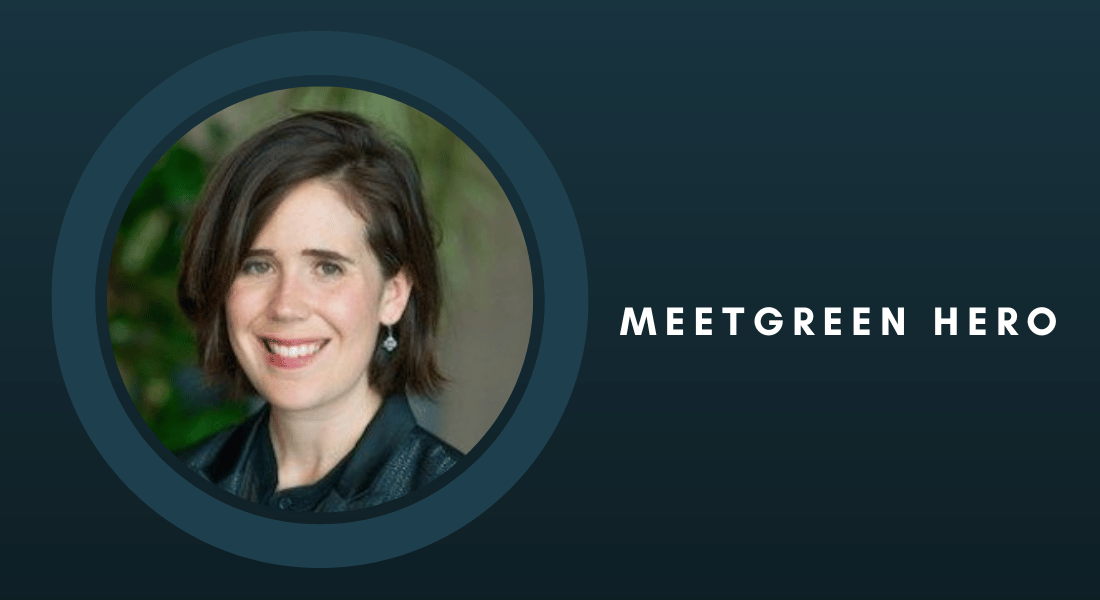 A woman smiling Text: MeetGreen Hero