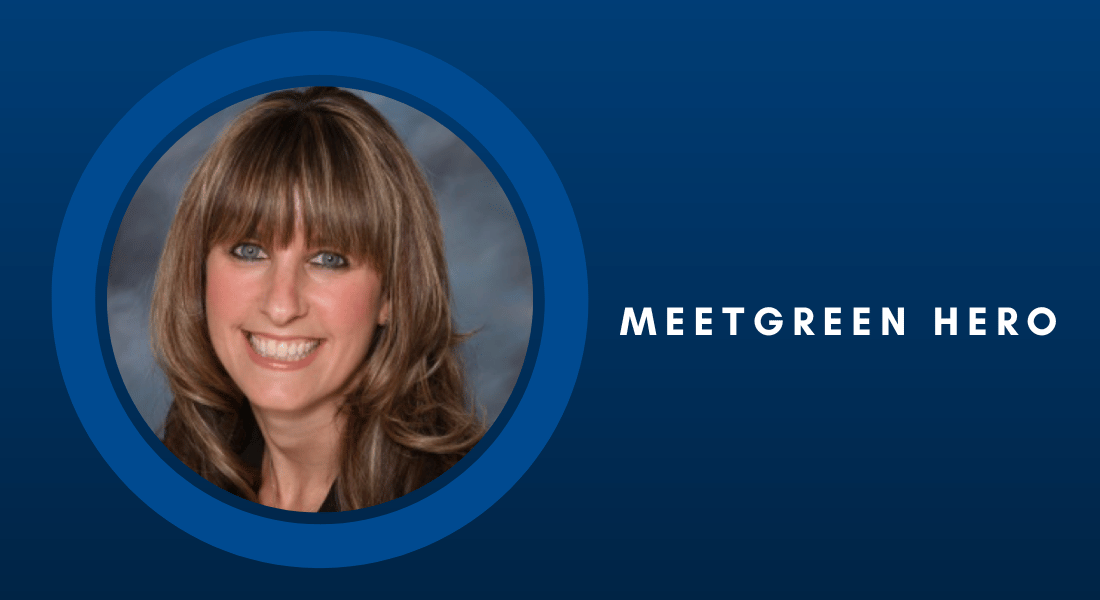 A woman smiling Text: MeetGreen Hero