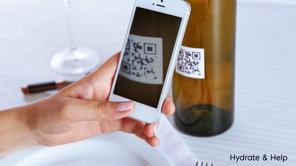 A cell phone scanning a QR code on a water bottle