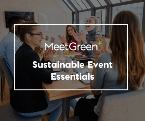 A group of people around a table Text:Sustainable Event Essentials