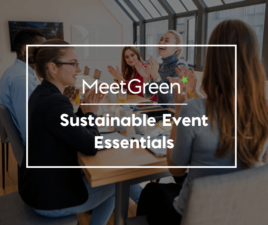 A group of people around a table Text:Sustainable Event Essentials